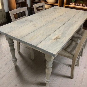 6ft Wooden Dining Table Set – Farmhouse Table with Turned Legs – Rustic Dining Room Table – Kitchen Table – Modern Farmhouse Decor