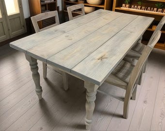 6ft Wooden Dining Table Set – Farmhouse Table with Turned Legs – Rustic Dining Room Table – Kitchen Table – Modern Farmhouse Decor