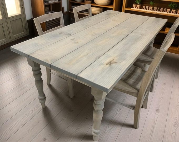6ft Wooden Dining Table Set – Farmhouse Table with Turned Legs – Rustic Dining Room Table – Kitchen Table – Modern Farmhouse Decor