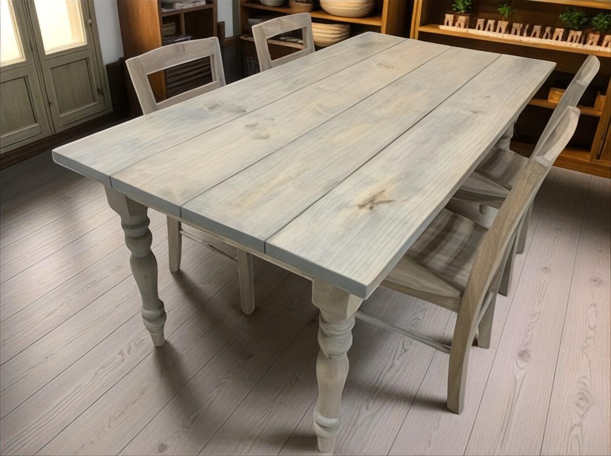 6ft Wooden Dining Table Set – Farmhouse Table with Turned Legs – Rustic Dining Room Table – Kitchen Table – Modern Farmhouse Decor