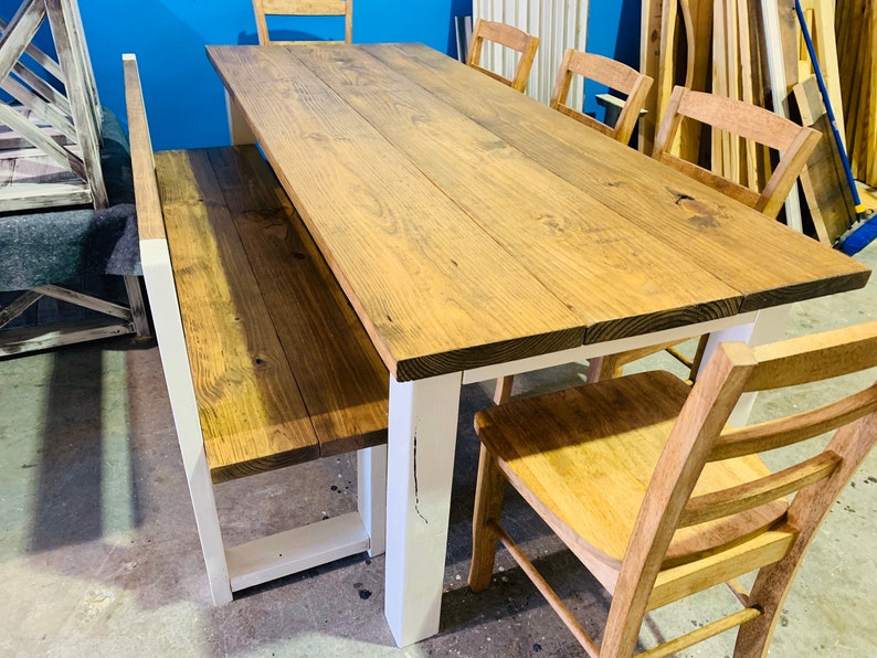 Rustic Farmhouse Table Set With Bench With Back and Chairs Etsy