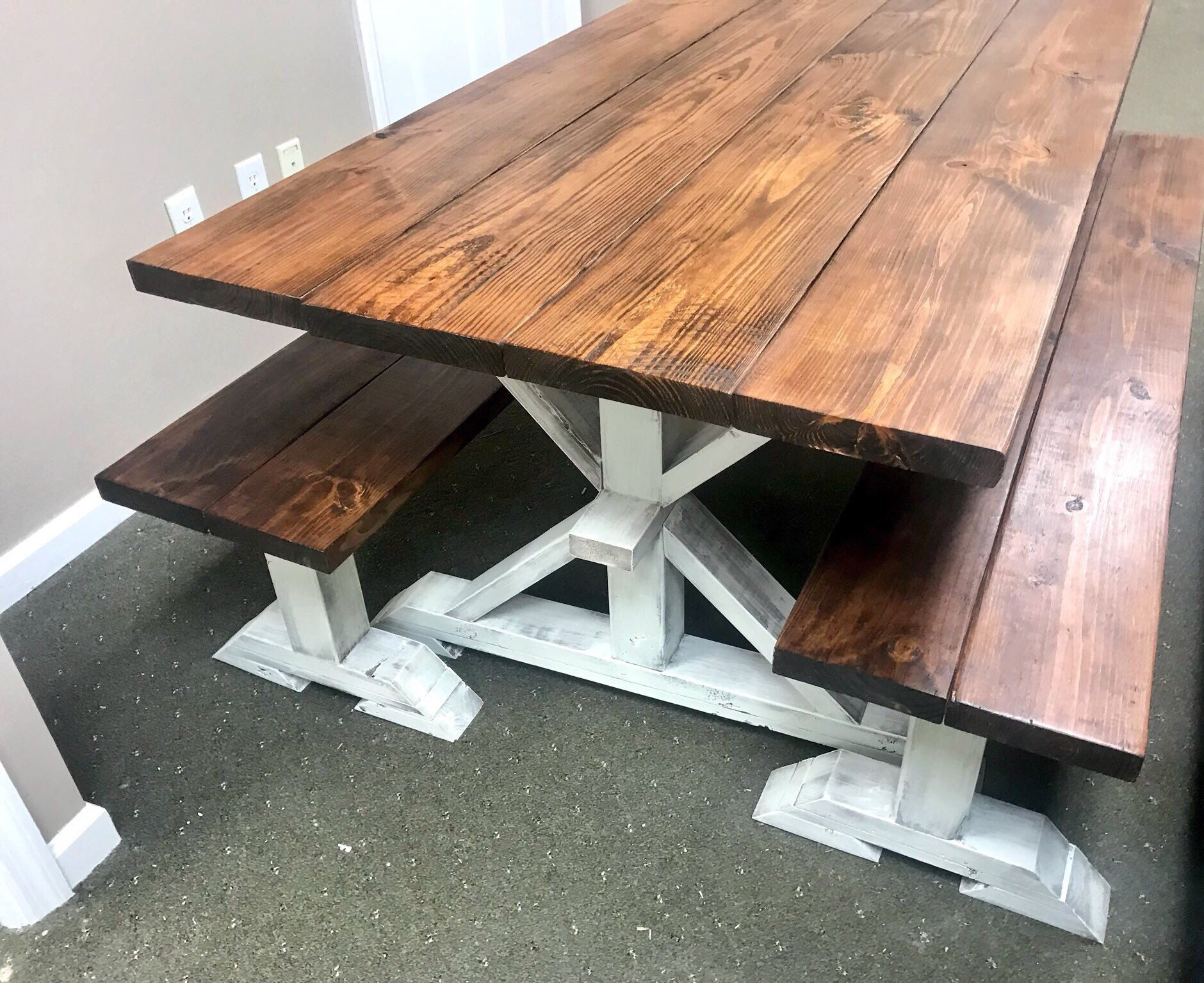 Farmhouse table sale white and brown