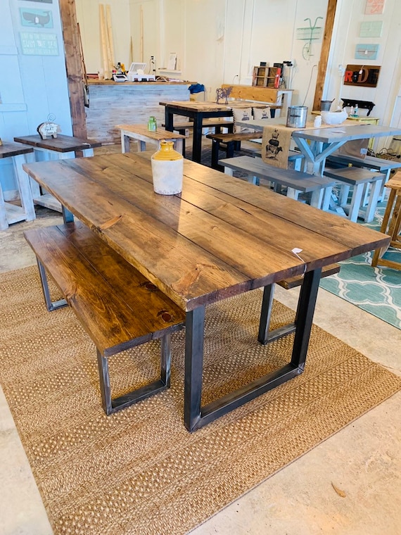 Rustic dining table with metal legs deals