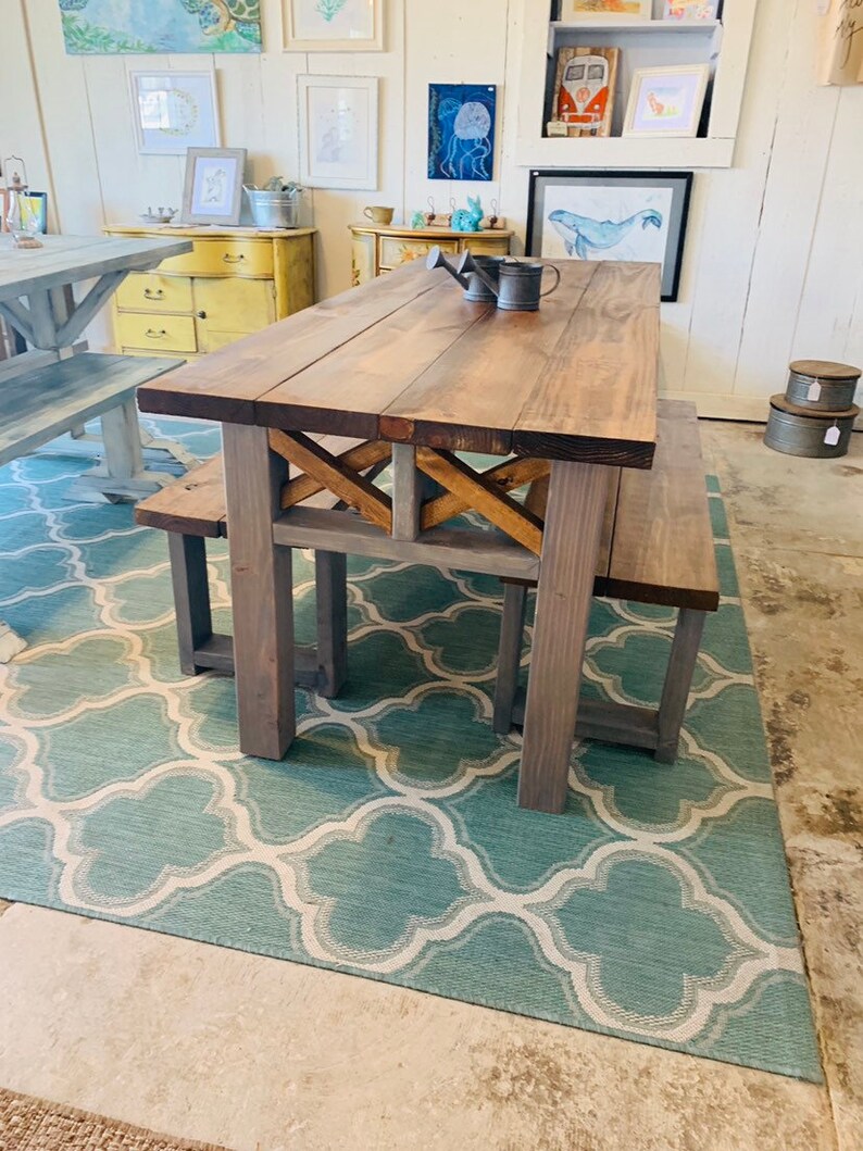Rustic Wooden Farmhouse Table Set With Provincial Brown Top Etsy