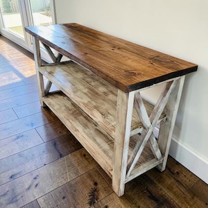 Rustic Buffet Console Table Farmhouse Entryway Entertainment Stand Wood Storage Furniture Distressed White Handmade