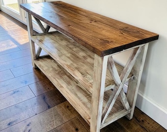 Rustic Buffet Console Table Farmhouse Entryway Entertainment Stand Wood Storage Furniture Distressed White Handmade