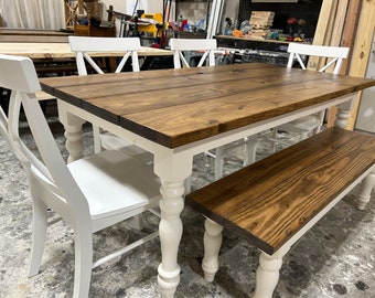 6ft Handcrafted Rustic Farmhouse Table with Elegant Turned Legs - Customizable and Durable Centerpiece for Your Home