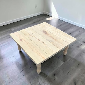 DIY Coffee Table Kit Unfinished Wood Top Turned Legs Rustic Farmhouse Living Room Furniture