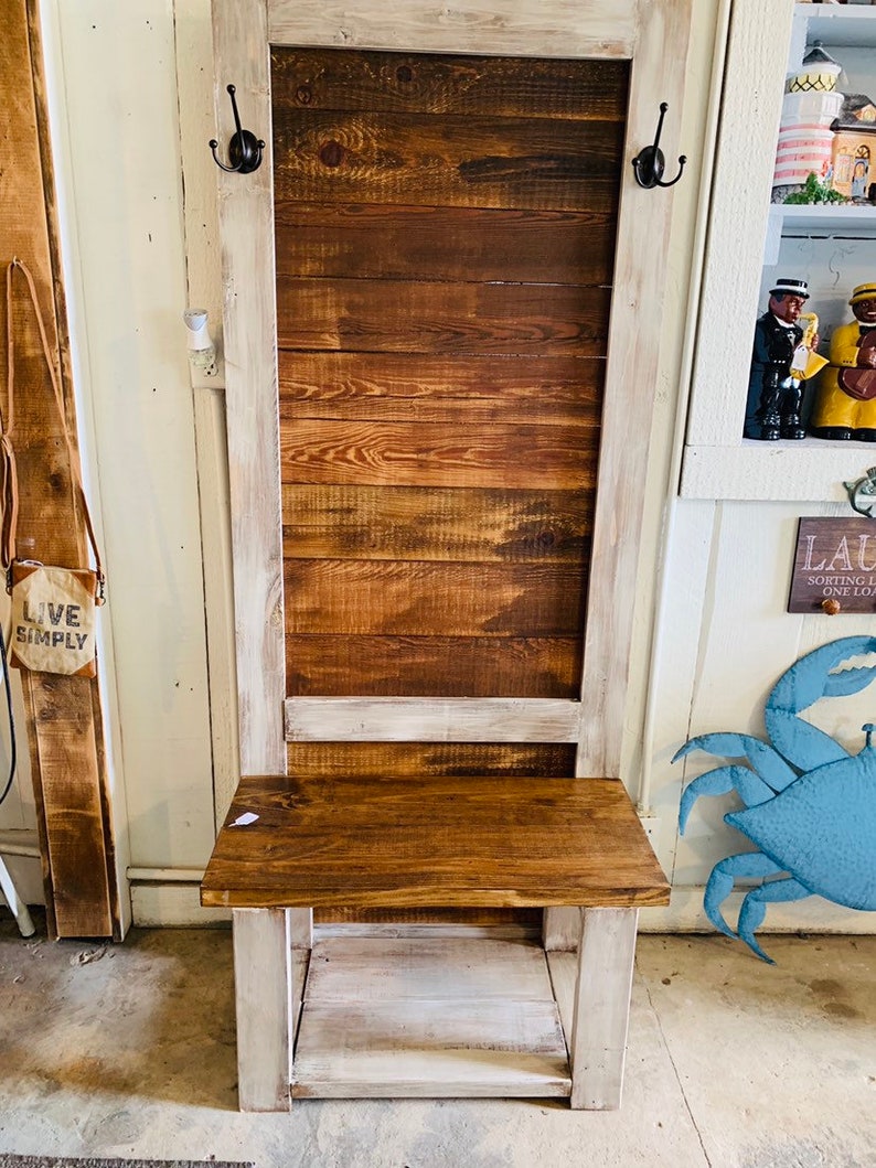 Rustic Farmhouse Hall Tree With Hooks Built With Reclaimed Etsy
