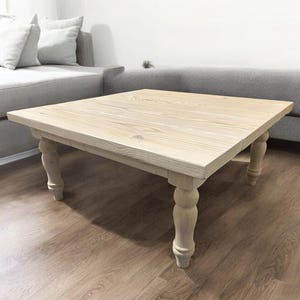 Square Coffee Table with Turned Table Legs - White Stain - Coastal Look and Feel