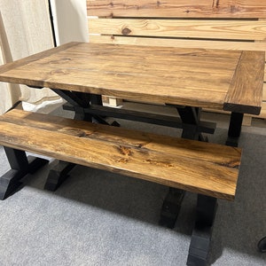 Farmhouse Trestle Table Set: Black Base, Provincial Brown Top, Benches ...