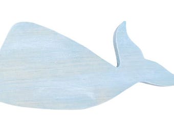 Whale Sign - Wooden Cutout - Vintage Aqua and Gray Beach Decor