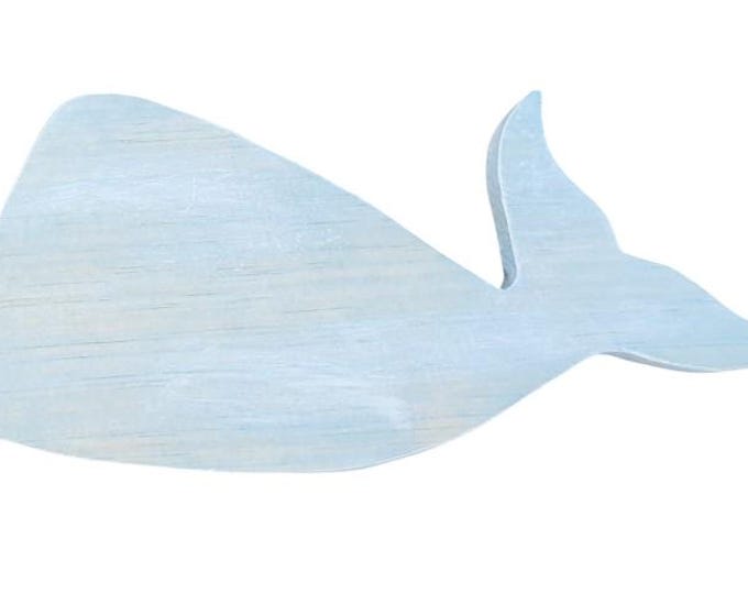 Whale Sign - Wooden Cutout - Vintage Aqua and Gray Beach Decor