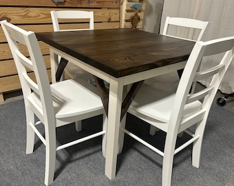 Square Modern Farmhouse Table - Dark Walnut, Antique White - With Chair Options - Dining Set - Kitchen Table