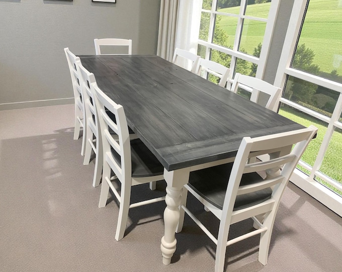 Farmhouse Dining Table with Chair Set: Carbon Gray White Wash Top