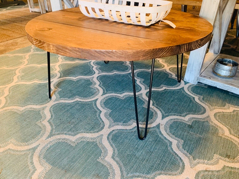 Rustic Farmhouse Round Coffee Table With Industrial Style Etsy