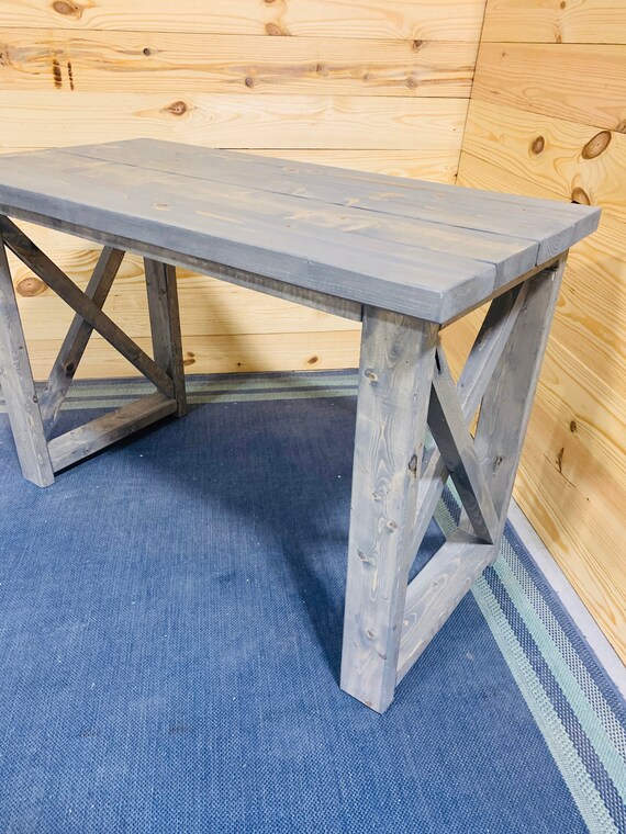 Rustic Farmhouse Desk With Gray Stained Finish and X Accents