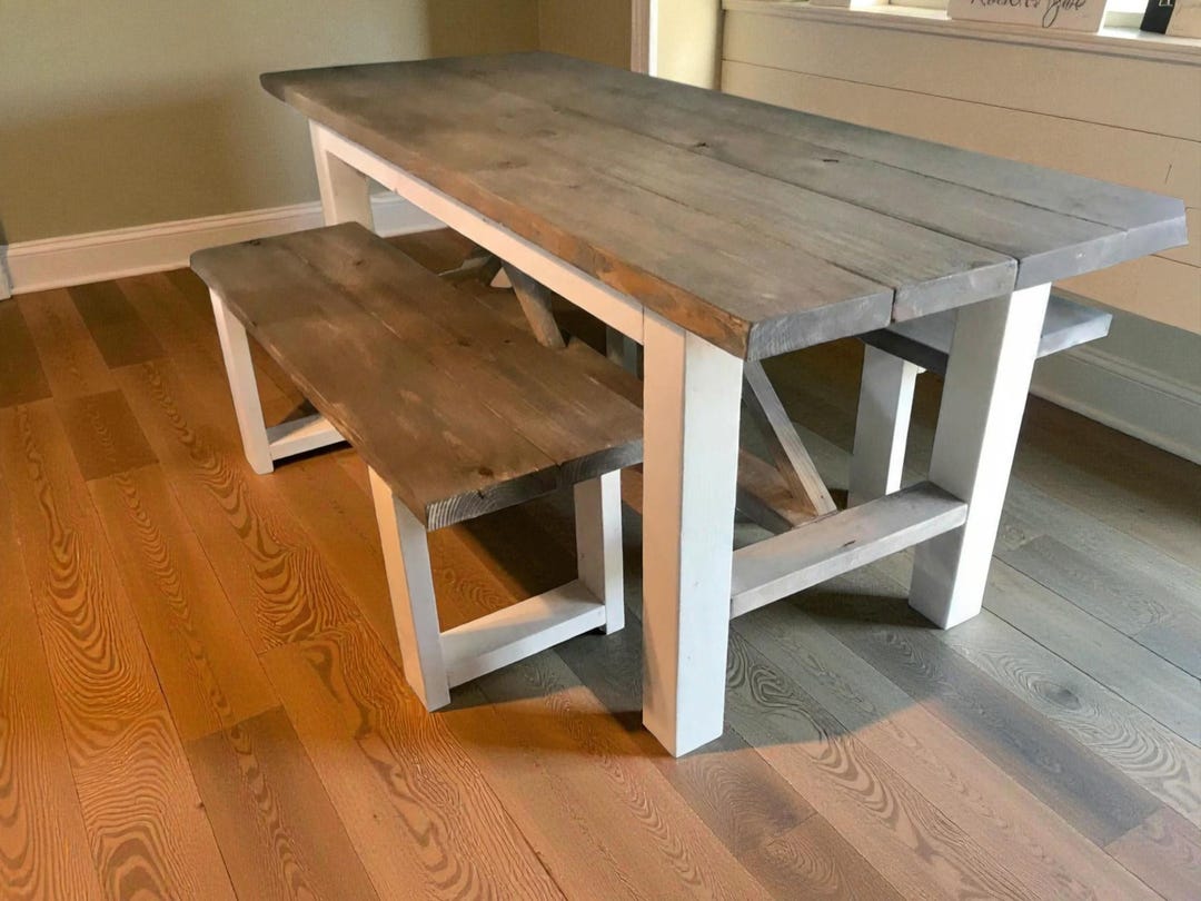 Rustic Farmhouse Dining Table and Benches - Narrow Wood Kitchen Set - Etsy