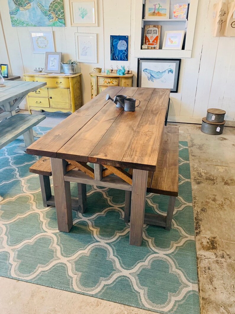Rustic Wooden Farmhouse Table Set With Provincial Brown Top Etsy