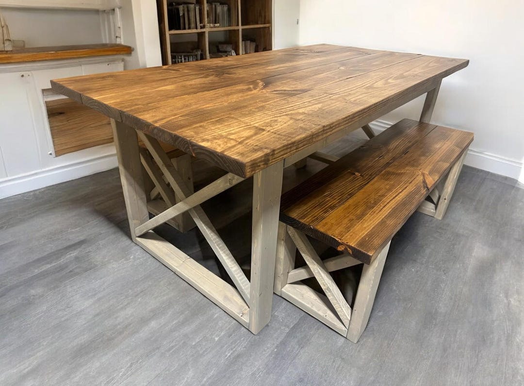 Farmhouse Dining Table Set: Provincial Brown, Classic Gray, X Design - Etsy