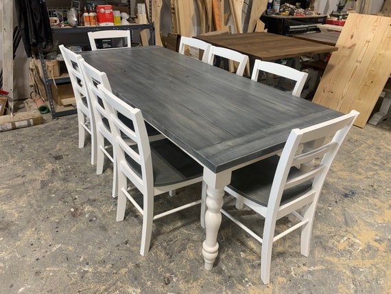 7ft Rustic Farmhouse Table With Turned, 7ft Dining Room Table And 4 Chairs