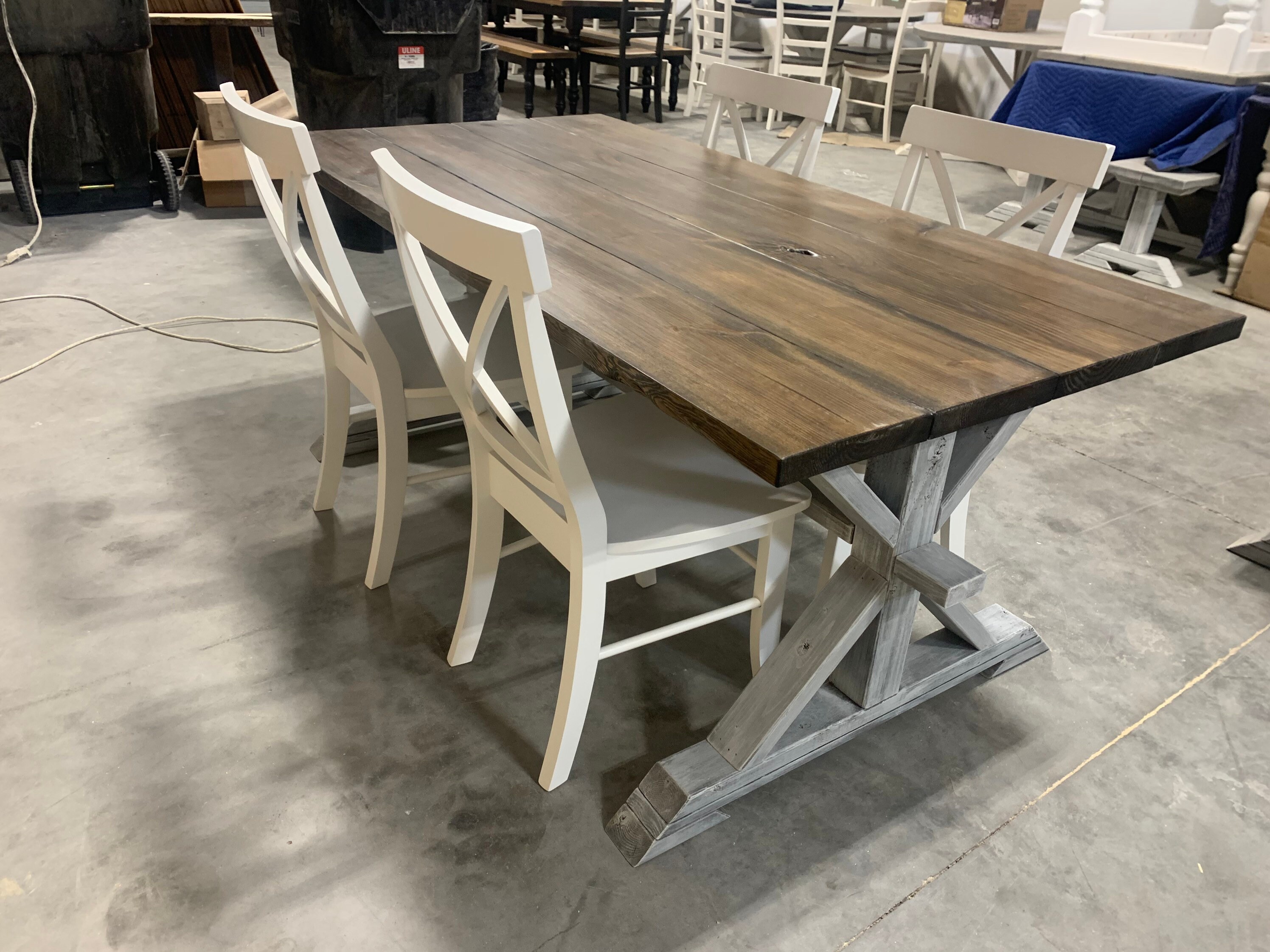 Conjunto mesa fija y sillas salón comedor estilo rústico cera nogal Veracruz