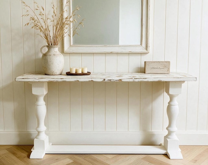 Farmhouse Console Table Entryway Sofa Narrow Turned Leg Solid Wood Coffee Bar Rustic 6ft