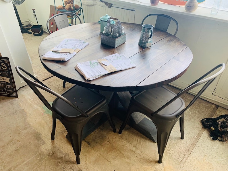 Round Farmhouse Table Set With Chairs Single Pedestal Style Etsy