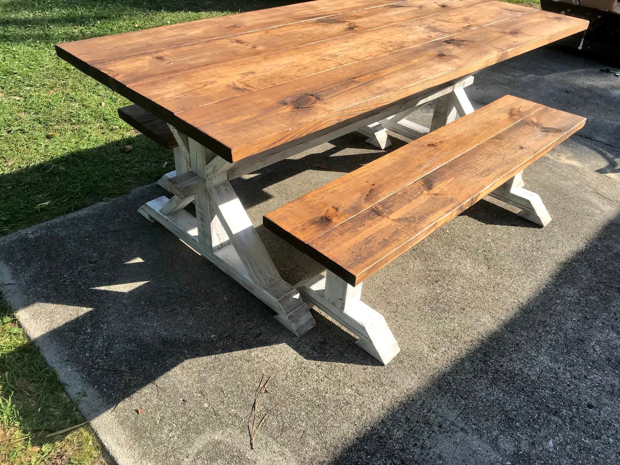 Juego de comedor de mesa de granja mesa y bancos de granja de | Etsy