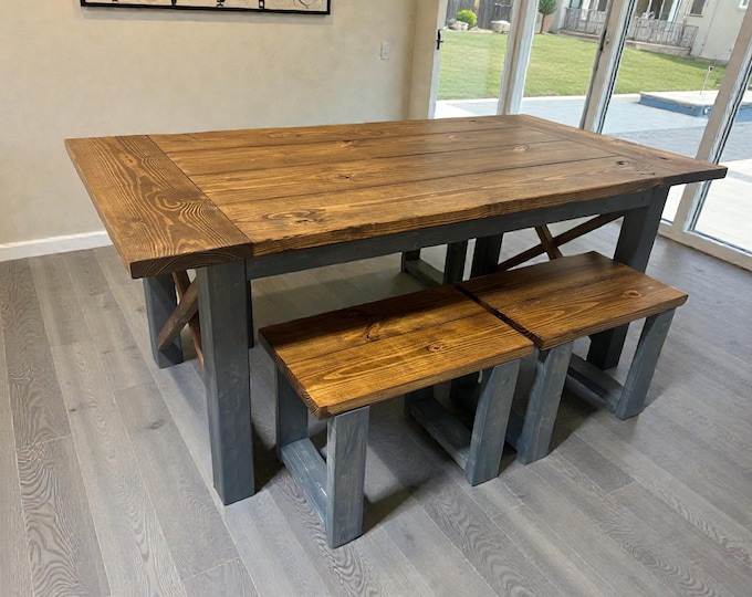 Artisan Built Wood Kitchen Table Cozy Cottage Dining Room Furniture Modern Farmhouse Set