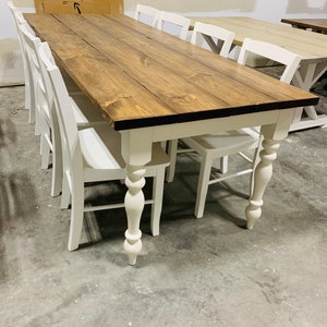 Rustic Farmhouse Dining Table Set: 8ft Wooden Table, Antique White Base