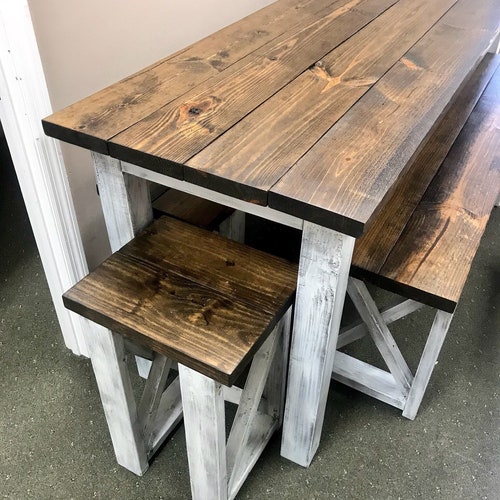 Long Pub Style Farmhouse Table Set With Stools and Tall Etsy