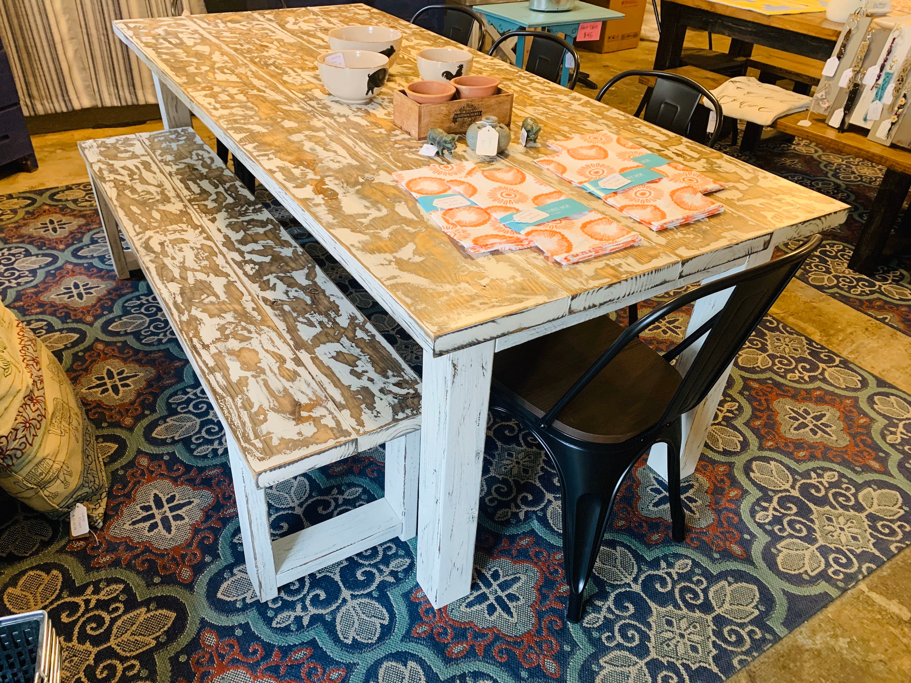 Rustic Farmhouse Table with Chairs and Bench Weathered White | Etsy