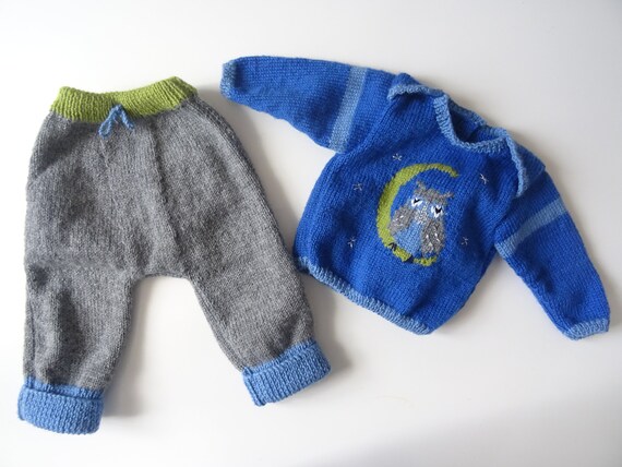 blue sweater gray pants