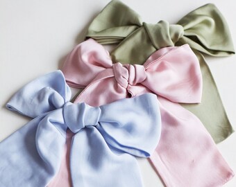 Satin Large Hair Bow Clip Accessory