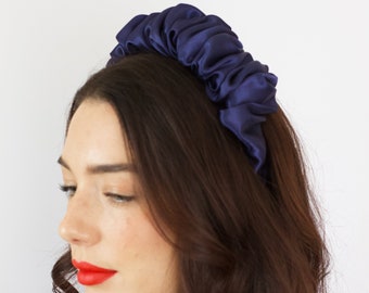 Navy Satin Scrunchie Headband, Oversized Headband, Hair Accessories, Christmas Party Headband