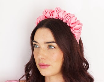 Pink Satin Scrunchie Headband, Oversized Headband, Hair Accessories