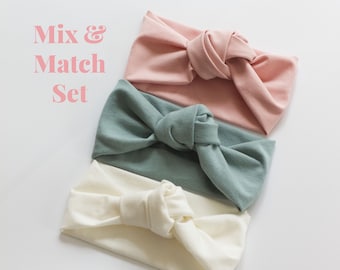 Mix & Match Knotted Baby Toddler Girl Headband Set, Baby Top Knot, Newborn Headband, Baby Turban, Baby Girl Headband Bow Set