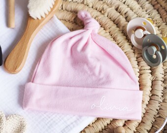 Baby Girl Pink Personalised Baby Knot Hat, Baby Gift, Baby Shower Gift, Newborn Hat, Personalised Baby Gift, New Baby,