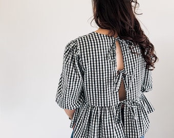Womens Tie Back Ruffle Peplum Top