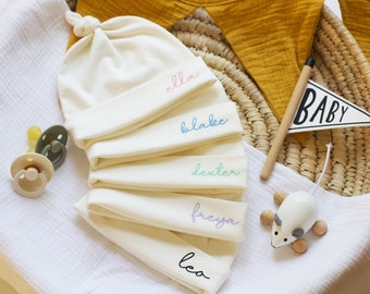 Personalized Cream Baby Knot Hat: Handmade Newborn Gift