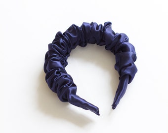 Children's Navy Satin Scrunchie Headband, Oversized Headband, Hair Accessories, Girls Headband