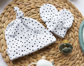 Cotton Jersey Baby Knot Hat and Mittens Set - Handmade UK