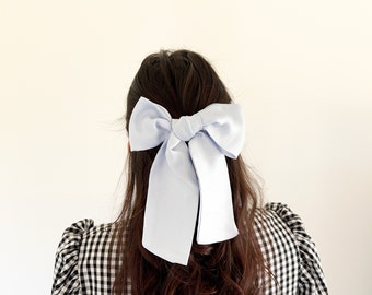 Satin Large Dusty Blue Hair Bow Clip Accessory