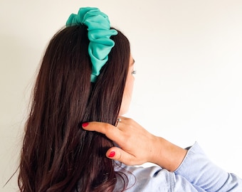 Turquoise Satin Scrunchie Headband, Oversized Headband, Hair Accessories