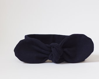 Navy Knotted Baby Headband: Soft Cotton Jersey, Adjustable Bow