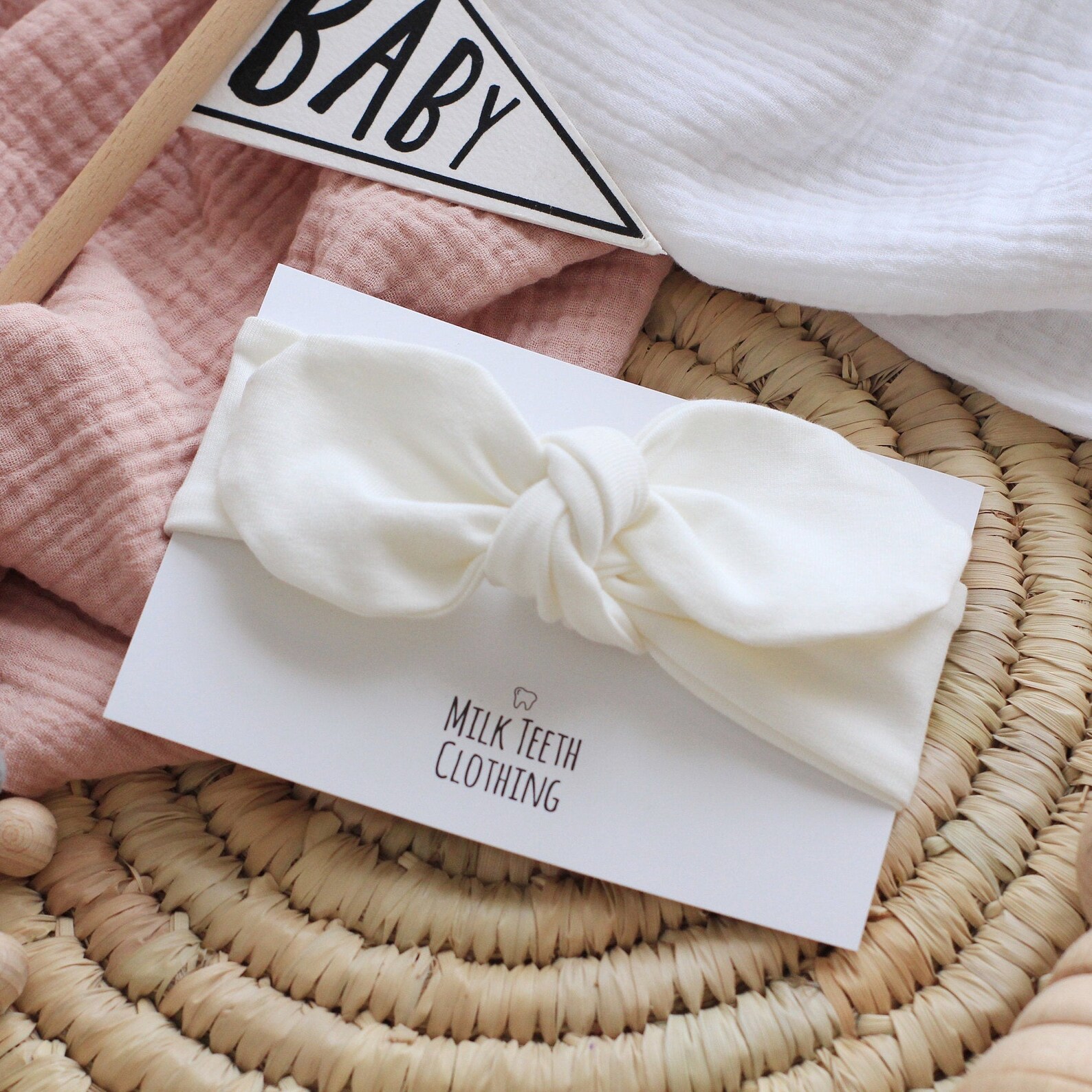 Newborn Bow Headband & Clip Set in Cream main image 0
