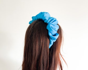 Blue Satin Scrunchie Headband, Oversized Headband, Hair Accessories