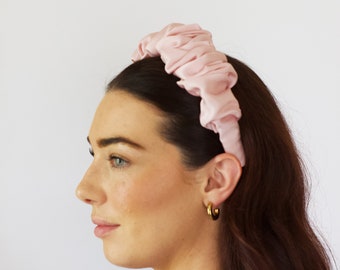 Pink Satin Scrunchie Headband, Sustainable Accessories, Satin Headband made from deadstock fabric