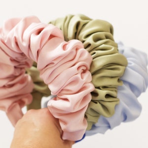 Sage Green Satin Scrunchie Headband, Sustainable Accessories, Satin Headband made from deadstock fabric image 3